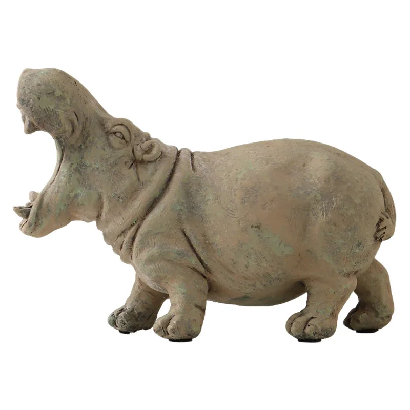 Hippos Figurine Simulated Animal Sculpture Clay Hippo Animal Resin Handicraft Decorative Figurines Home Decoration Accessories