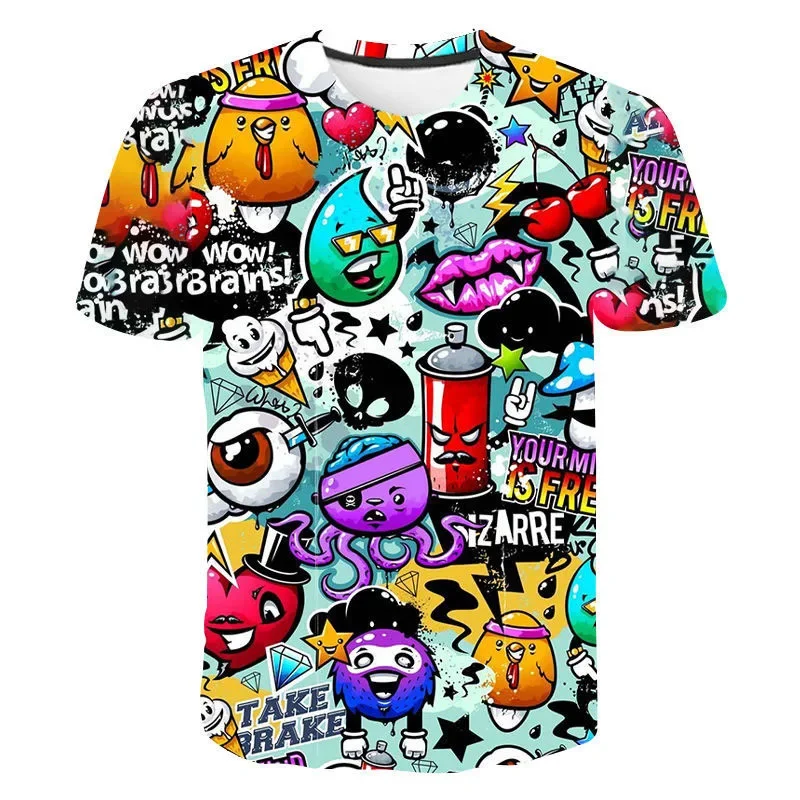 

2024 Tshirts Anime Grunge Graffiti 3D Print Summer T Shirt Fashion Kids Casual Boys Girls Kawaii Cartoons Round Neck Tshirt Tops