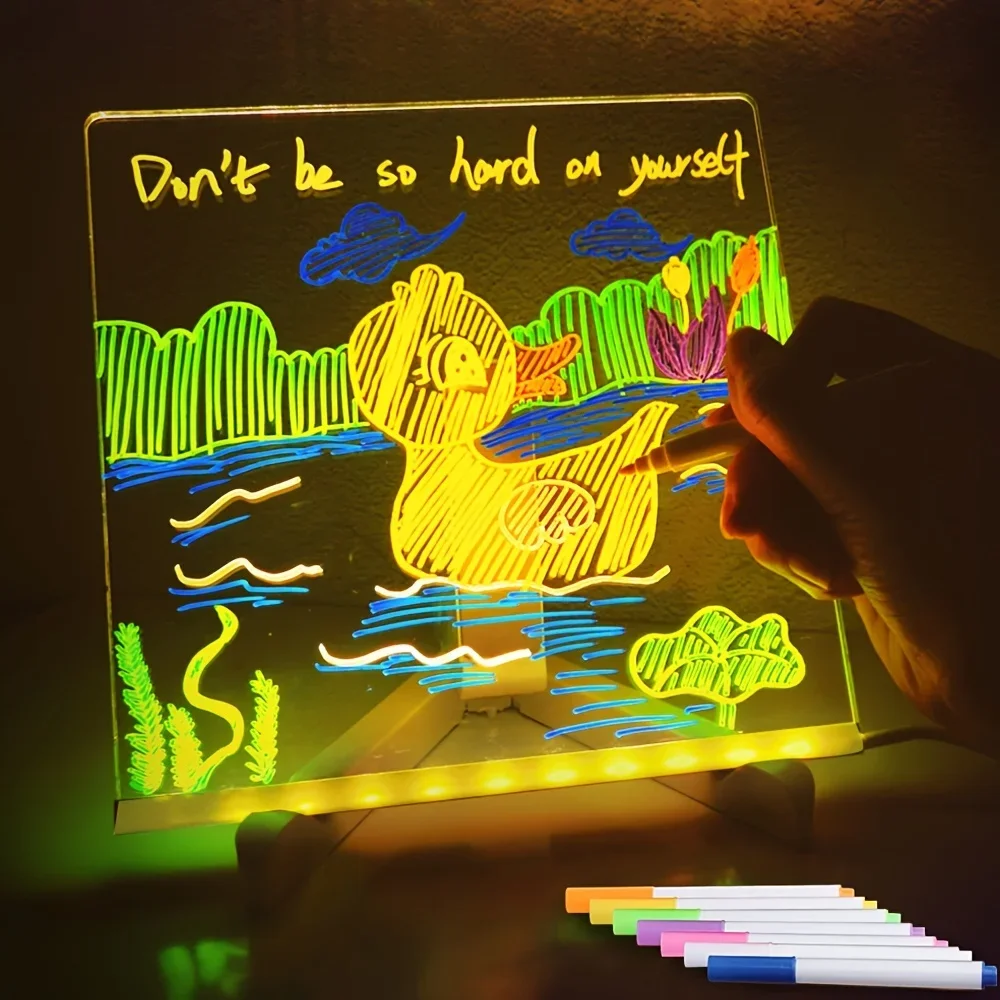 LED light up กระดานข้อความอะคริลิค Erasable USB กระดานวาดภาพเด็ก CIY สําหรับของขวัญวันเกิดบาร์บอร์ดโฆษณา