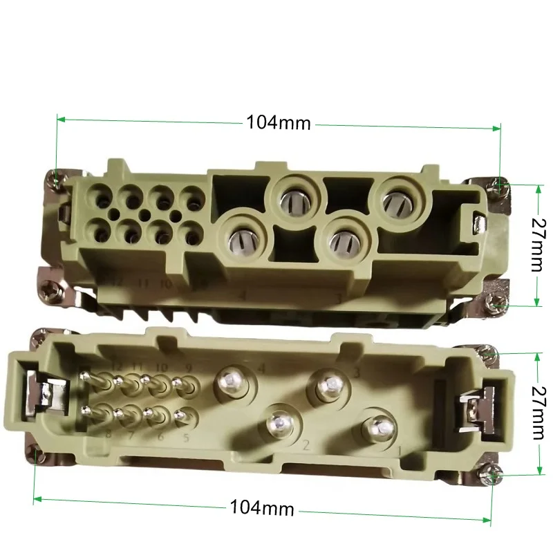 female insert and male insert of heavy duty connectors HK-4/8-012-M and HK-004/8-012-F 80A 400V and 16A 400V