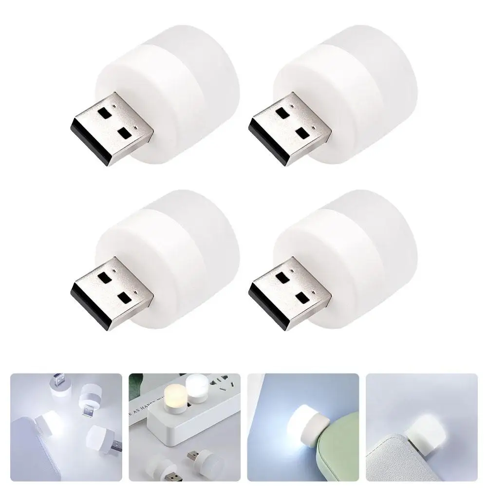 Portable Night Light USB Small Mini Round Shape Power Saving Lamp LED White Creative Bedside Type Bedroom Lamp