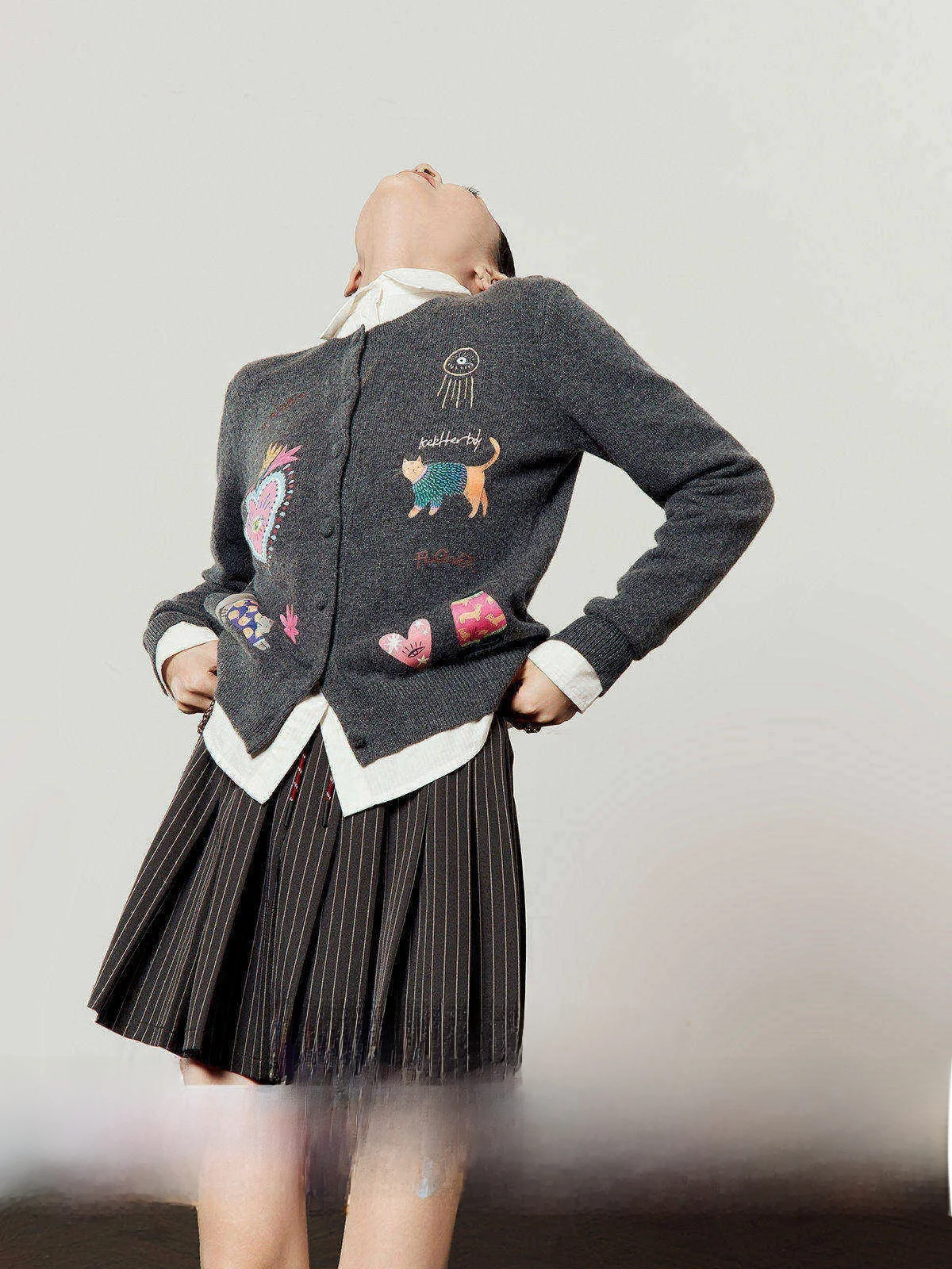 

ay Knitted Sweater Women's Spring 2026 New Sle Tee Kittens Print Slimming Open Cardigan Faionable Casual Top