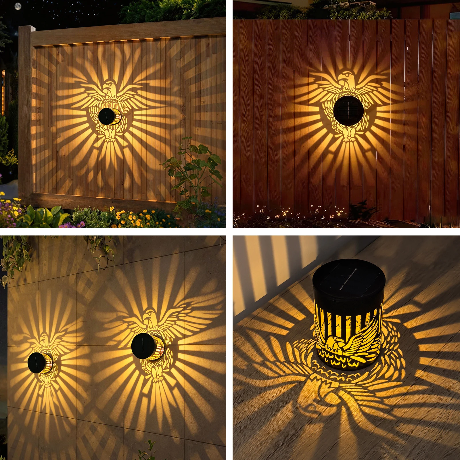 Solar Powered Outdoor Iron Eagle Wall Mounted Lamp Waterproof Deck Step Fences Lights for Garden Post Patio Backyard