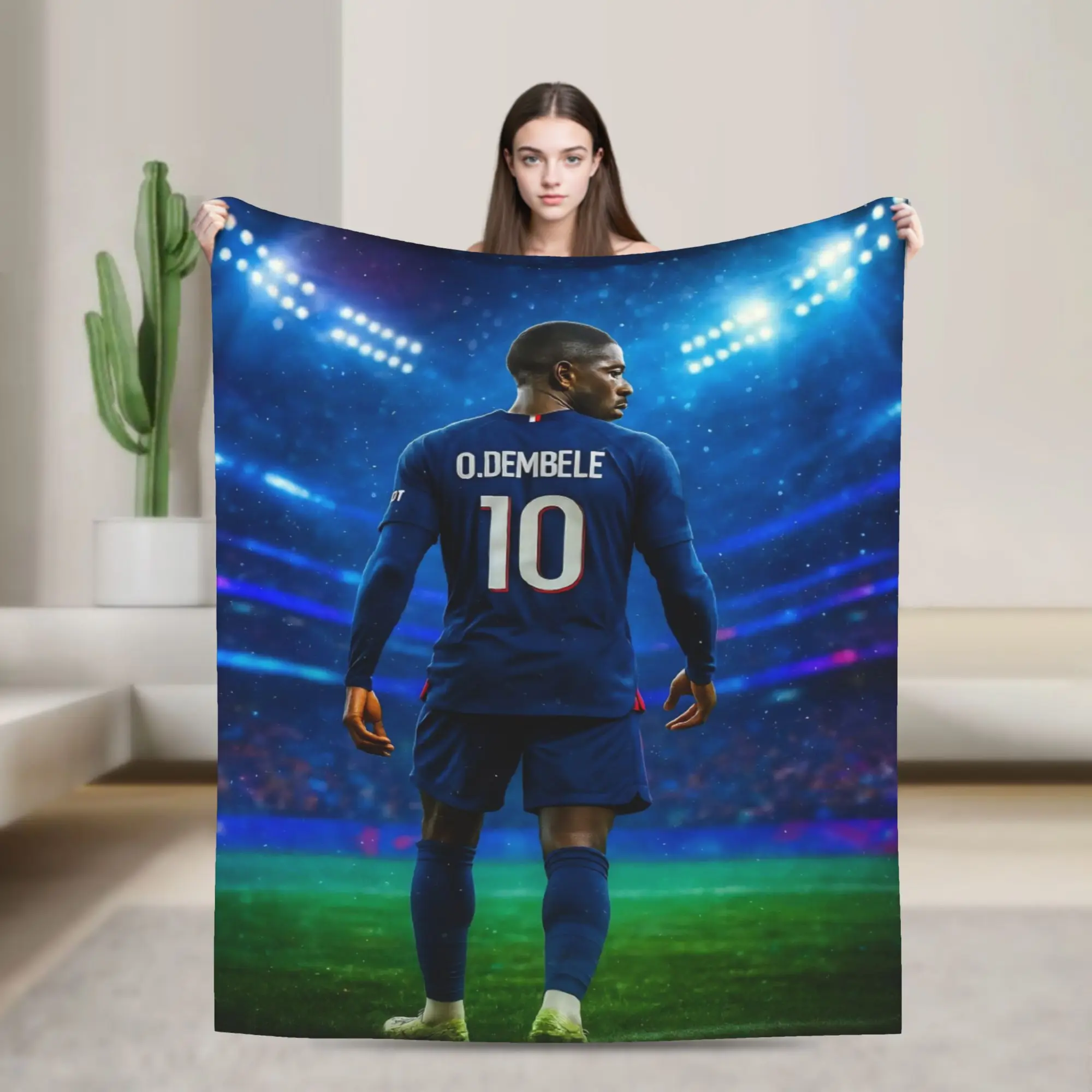 Dembele Number 10 Knitted Blankets Football Soccer Plush Throw Blanket Bedroom Sofa Portable Soft Warm Bedspread