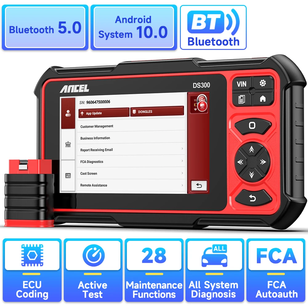 ANCEL DS300 OBD2 Scanner Automotivo Car Diagnostic Tool  OBD 2 Scanner Active Test ECU Coding A/F Adjust 28 Reset  Code Reader