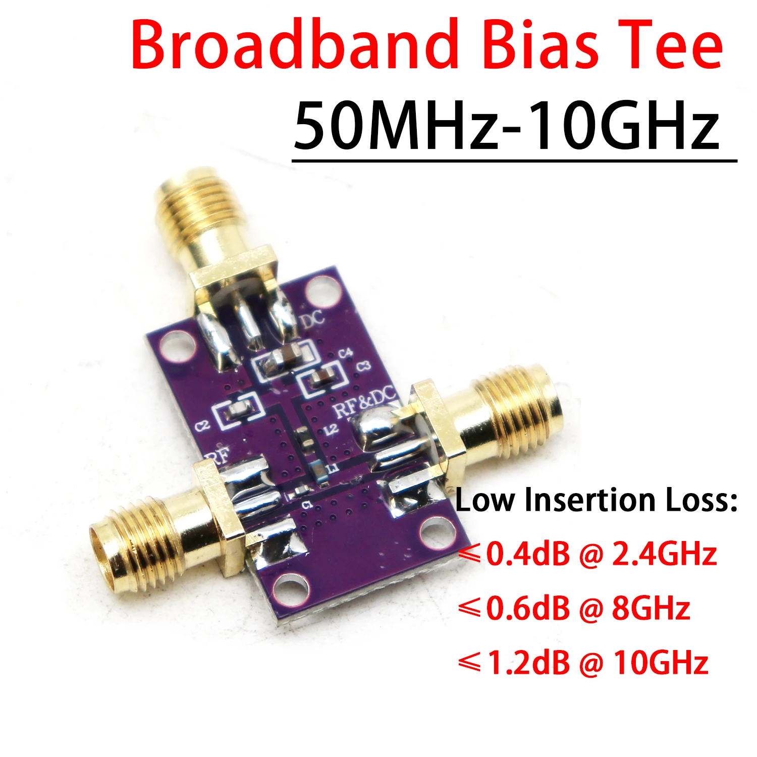 Bias Tee RF 50M-10GHz com Bloqueador DC - Injetor de Polarização Coaxial para Amplificador de Rádio Amador, Antena LNA e Fonte de Alimentação LNB de Satélite