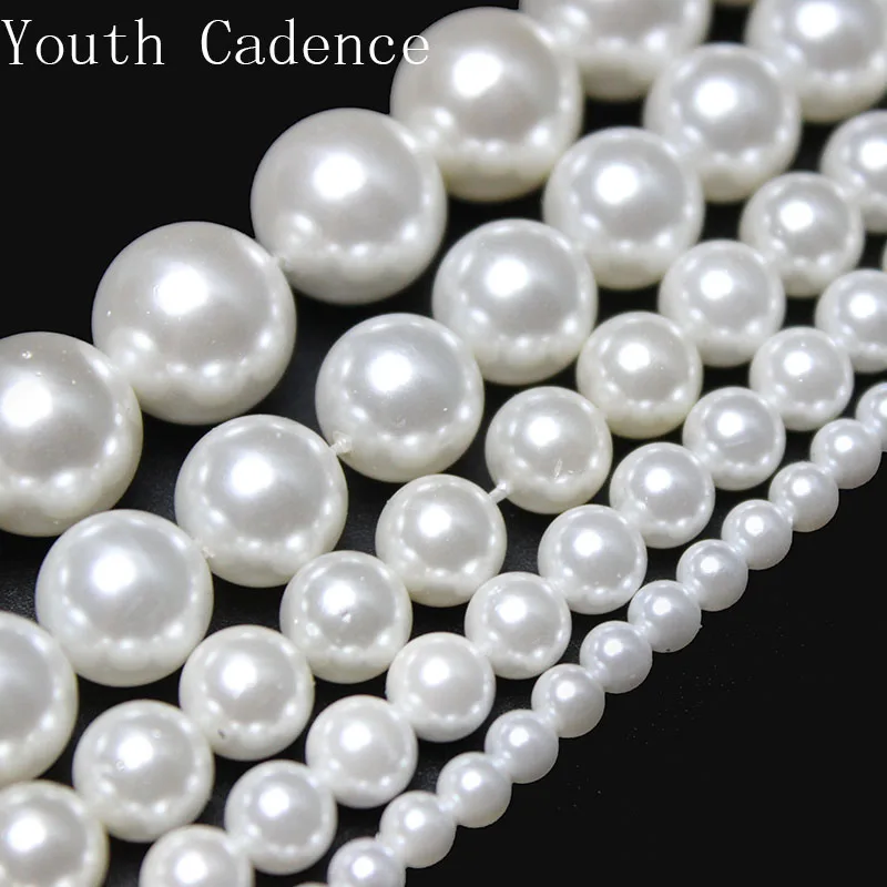 Natural White A+ Shell Pearl Loose Round Spacer Beads For Jewelry Making DIY Bracelet Necklace Accessories 15'' 6/8/10/12mm