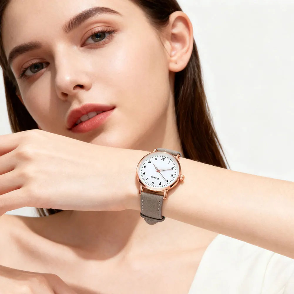 Matte Leathet Luminous-Quartz Watch Business Casual Glow-In-The-Dark Design Frosted Leather Band Watch