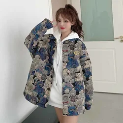 Vintage Bear Print Shirts Jacket Women Spring Autumn New Long Sleeve Blouse Korean Style Loose Button Down Shirt for Woman