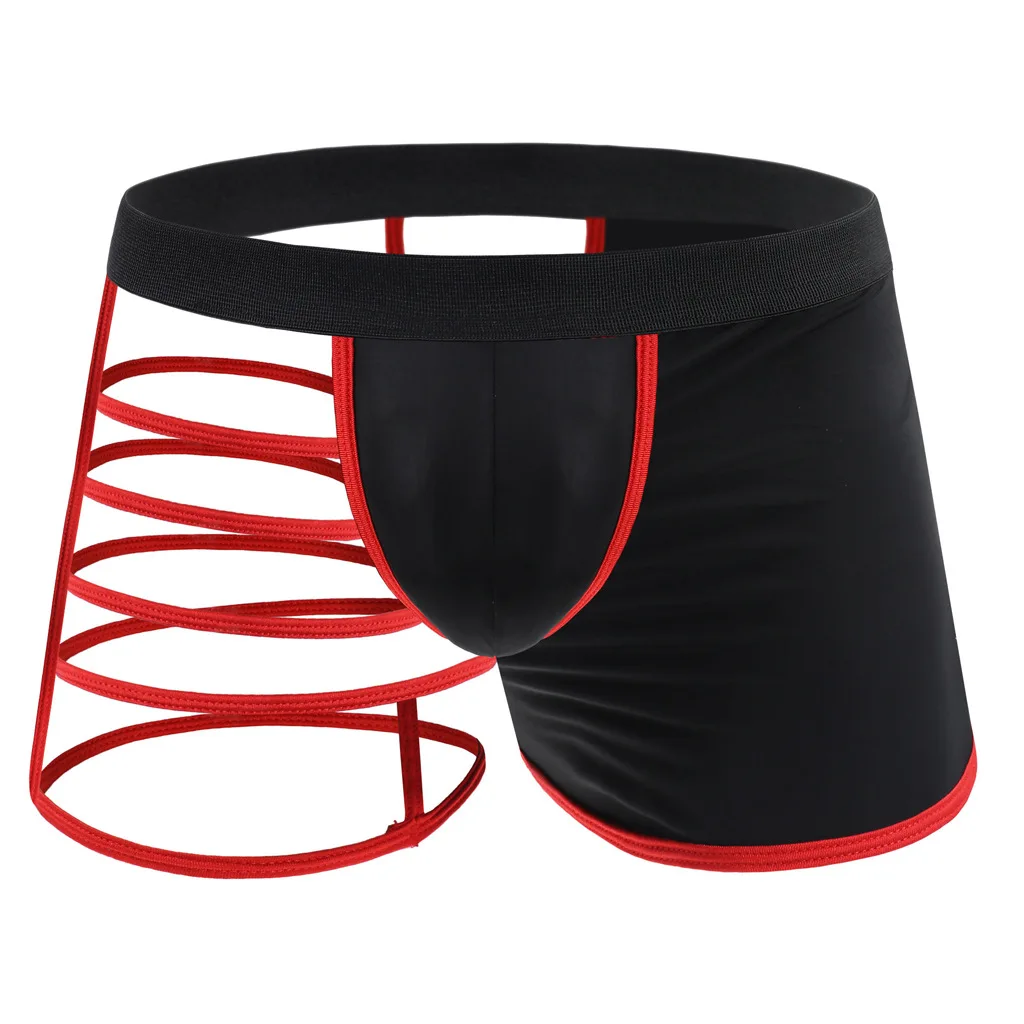 Men's Erotic Half Panties Gay Sexy U Convex Pouch Boxer Shorts Side Hollowed Crossover Perspective Underpant Sissy Bandage Trunk