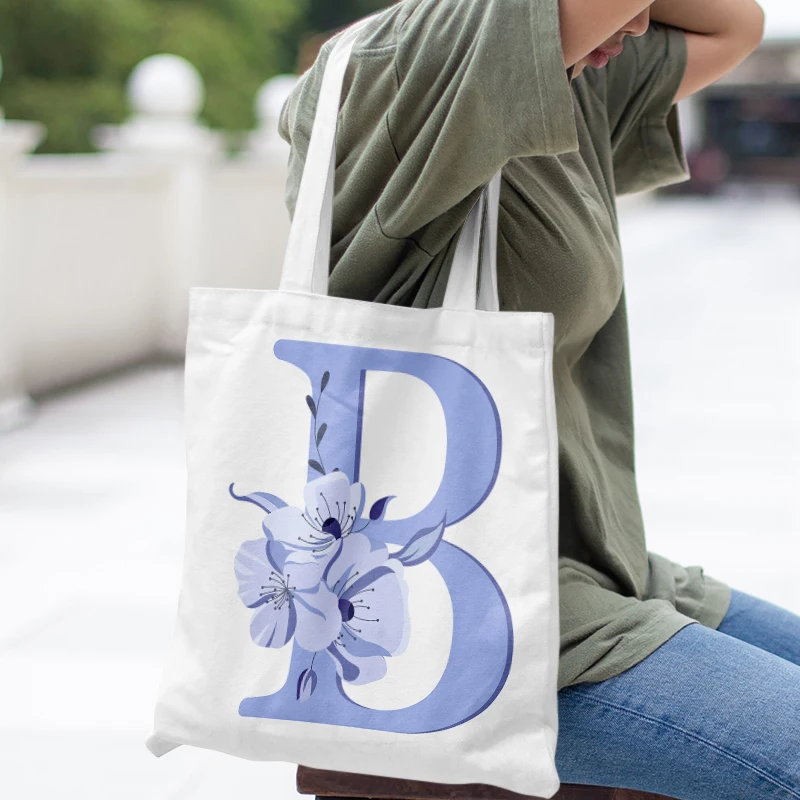 2023 Blue  Letters  Grocery  Shopping  Bag  Shopping Reusable Gifts for Bachelorette Party Shoulder Bag Eco Totes Bags Aesthetic