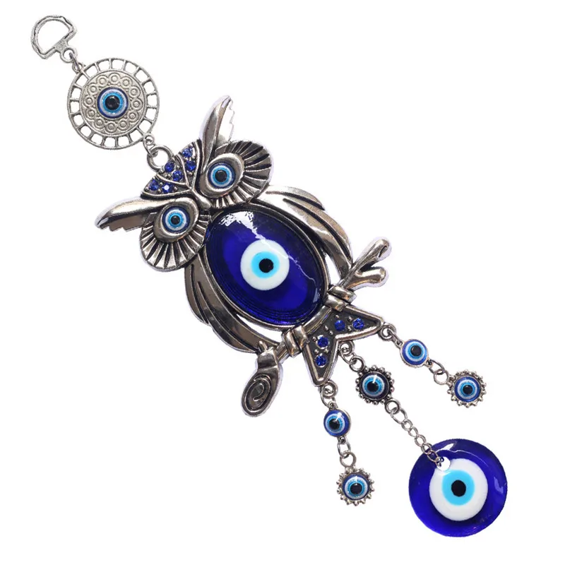 

Turkish Glass Blue Evil Eye Owl Pendants, Alloy Muslim Wall Hanging, Turkey Exotic Home Decoration, Car Garden Ornaments, 1Pc