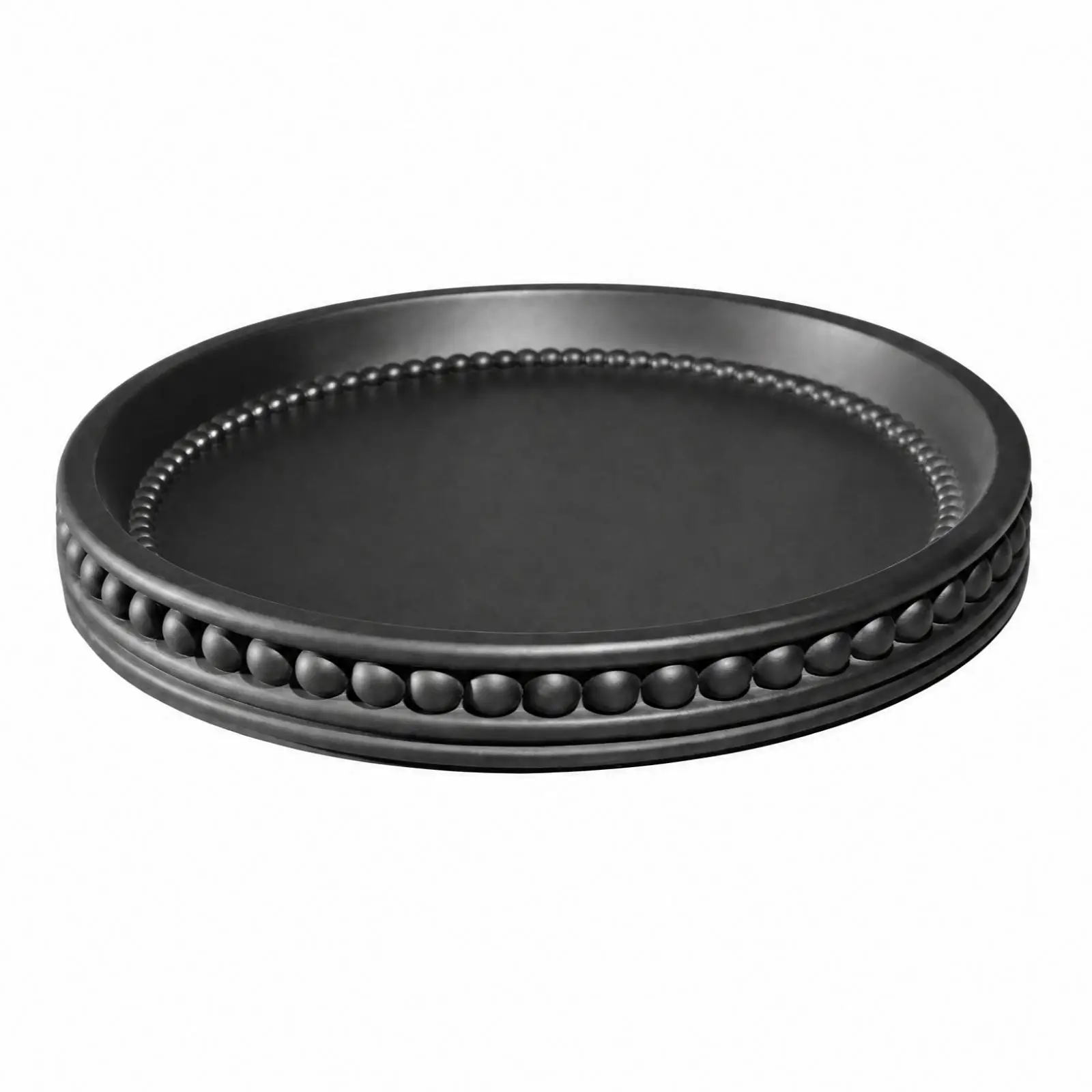 Round Cement Decorative Tray Handcrafted Beaded Edge Tray Shallow for Tabletop Display, Coffee Table, Dresser