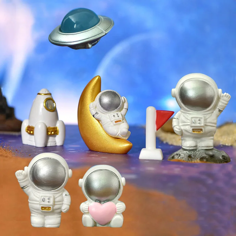Figurine miniature d'astronaute, vaisseau spatial, fusée lunaire, drapeau, ornement technologique pour la maison, décoration de bureau, accessoires de bricolage