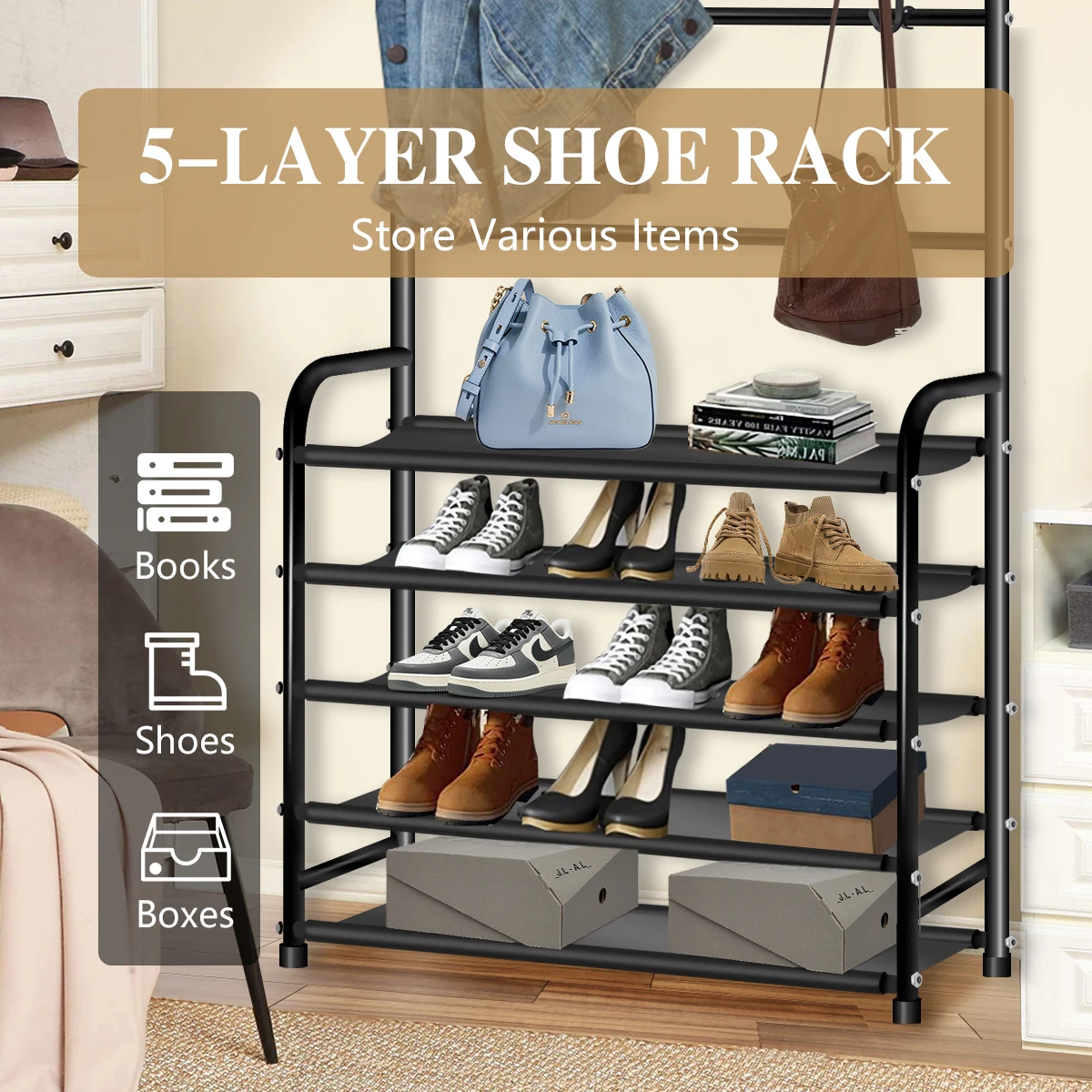 رف الملابس والقبعة رف معطف الأرضية المنزلية المتكاملة مجتمعة رف قبعات الأحذية غرفة نوم غرفة المعيشة رف الملابس رف الأحذية الباب #4