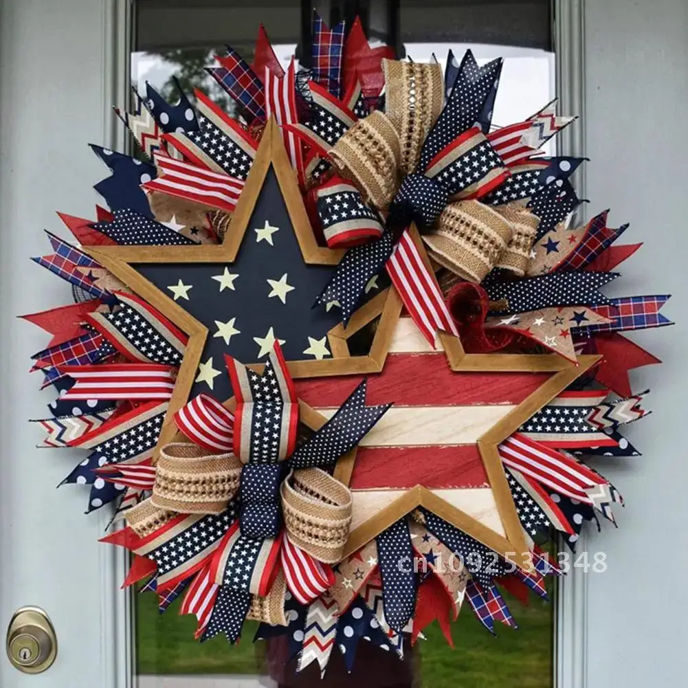 40cm Diameter Independence Day Wreath 4th Of July Front Door Patriotic Flag Garland Festival Celebration Decor USA Party Supply