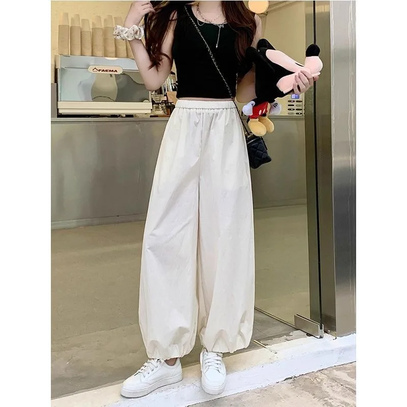 Celana Harlan Tabir Surya Cepat Kering untuk Anak-anak, Celana Panjang Kasual Ukuran Besar, Tipis, Longgar, dan Berpotongan Lurus Sembilan Perempat untuk Musim Panas