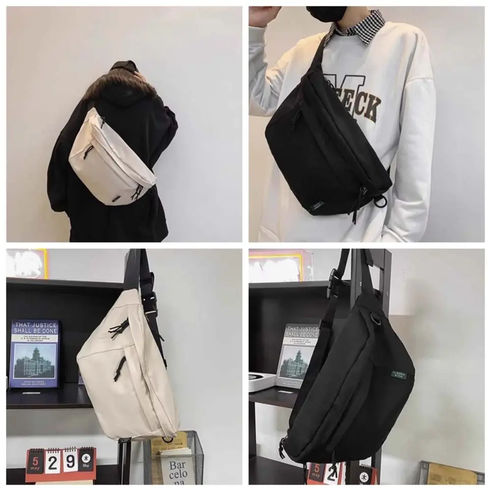 Nylon Men's Messenger Bag Black White Outdoor Chest Pouch Minimalist Anti-Splash Water Waterproof Shoulder Bag Work