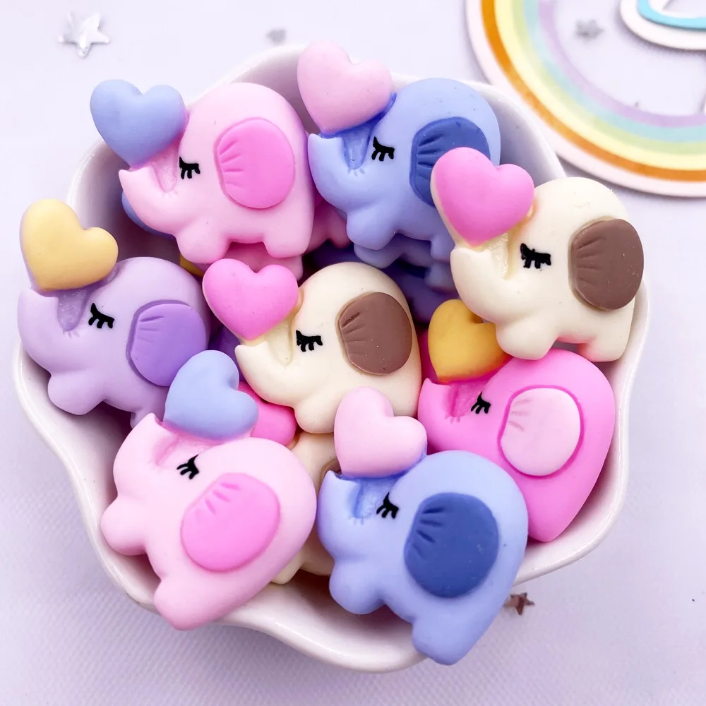 10PCS Resin Colorful Cartoon Love Elephants Scrapbook Flatback 3D  Animals Cabochon Figurines DIY Home Decor Crafts  Accessories