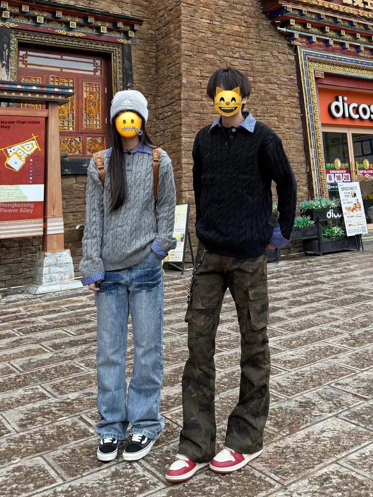 

Вязаный свитер в американском стиле ретро, мужской ленивый свитер из двух предметов, осенний топ CleanFit Old Money Sle Long Sve Ne