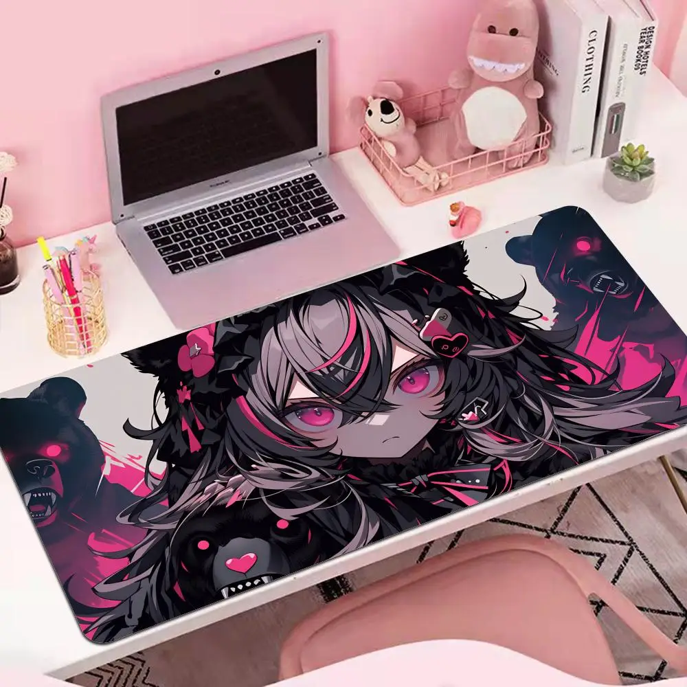 

HYBXAXCSweet Kawaii Anime Girl Rubber Mouse Pad, Ultra HD Pattern Print, Anti-slip Stable Base, Cute Pink Large Desk Mat, Gamer