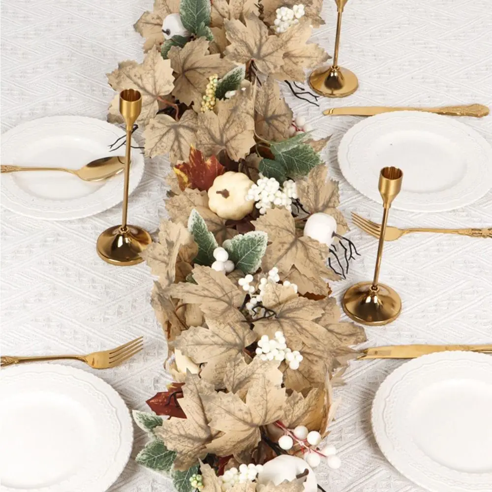 

190cm Artificial Fall Maple Leaf Vine Realistic White Berry Simulation Autumn Leaves Garland Pumpkin Plastic Fake Plants