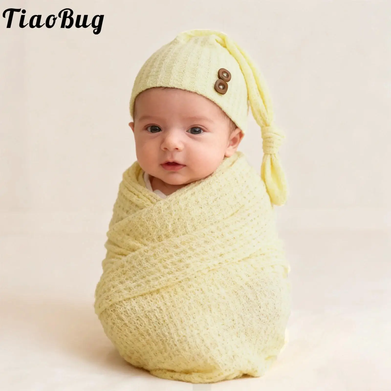 

Newborn Photography Blanket Wrap Outfits Baby Boys Girls Stretch Knitted Wraps with Hat Infant Photo Props Costume Accessories