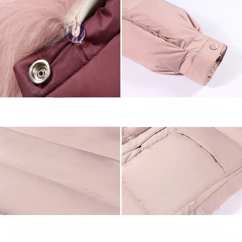 고급 여성용 중장기 겨울 패션 트렌드 대형 사이즈 루즈핏 무릎 길이 화이트 덕다운 재킷 후드 예쁜 코트