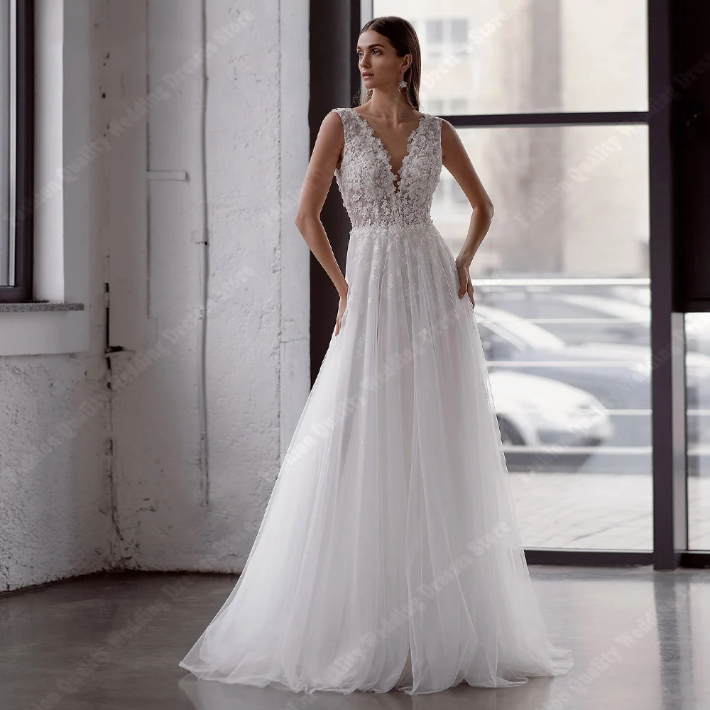 Robes de mariée en tulle à col en V profond pour femmes, patients A-Line, tout ce qui est fait à la main, longueur de nettoyage, conception personnalisée, éducatif, 2024