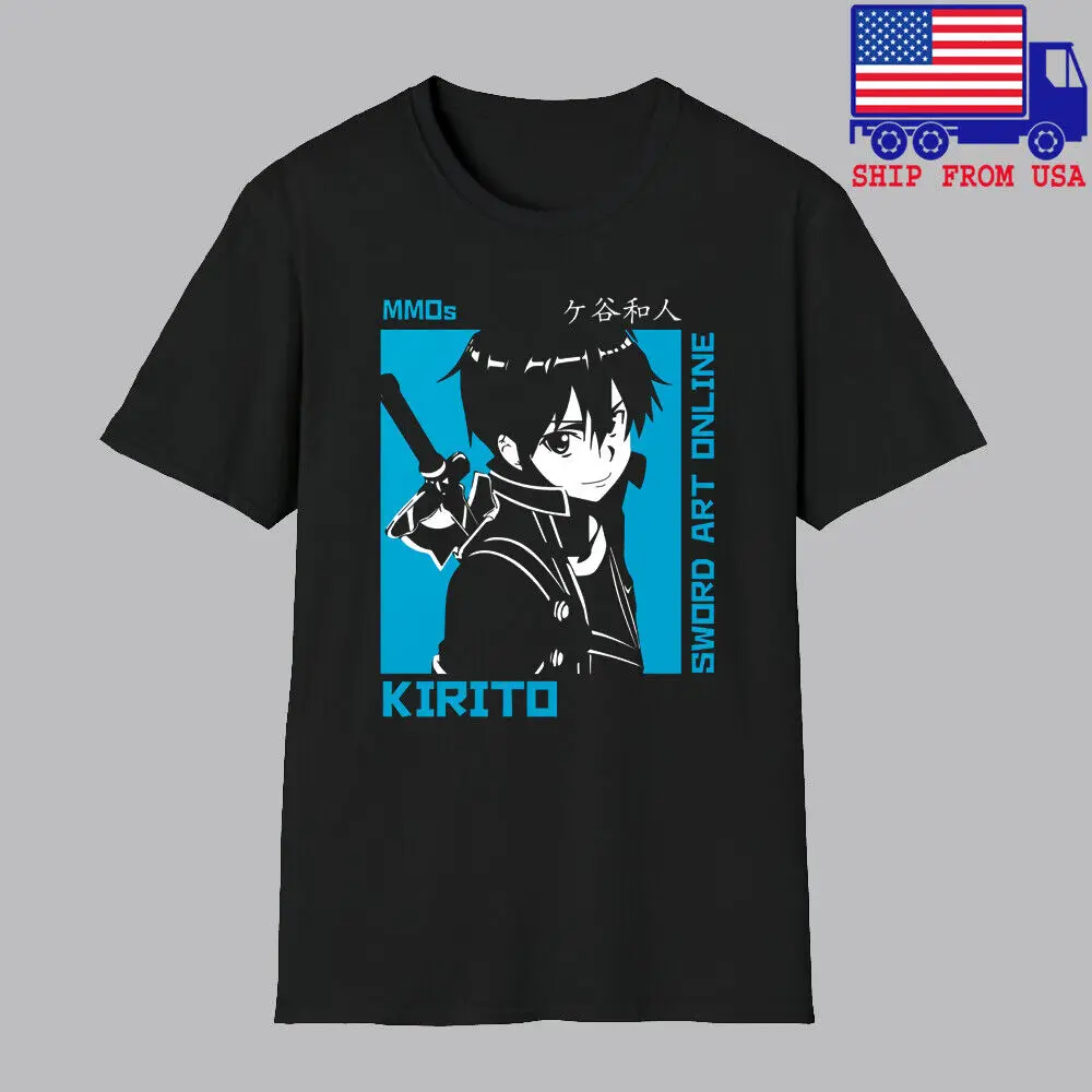 Sword Art Online SAO Kirito Anime Men's Black T-shirt Size S-5XL