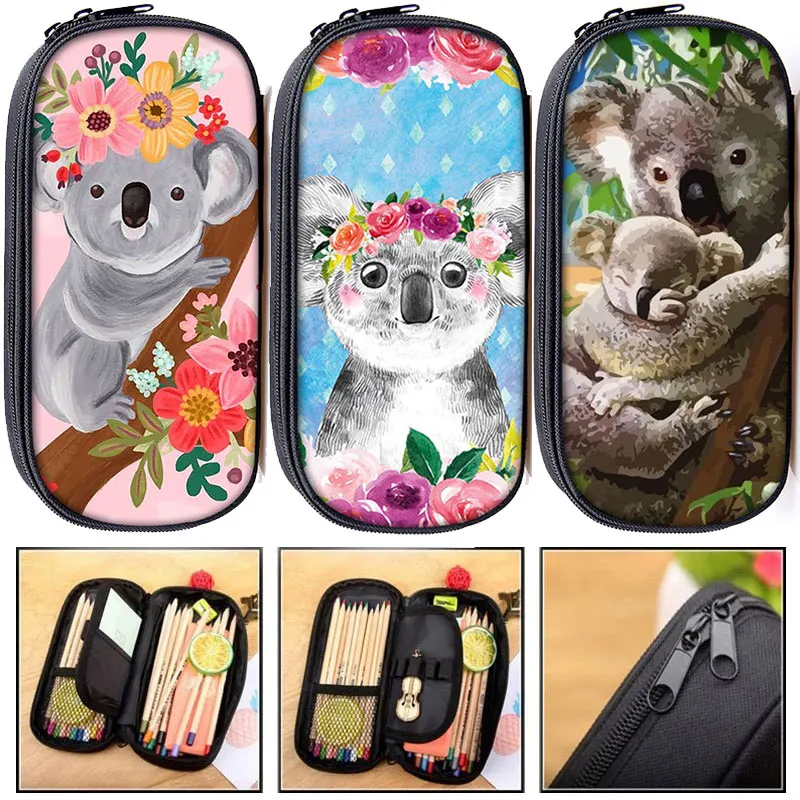 Kawaii Cartoon Koala Printing Pencil Bag Women Cosmetic Cases For Teenagers Pencil Box Organizer Stationary Bags School Supplies