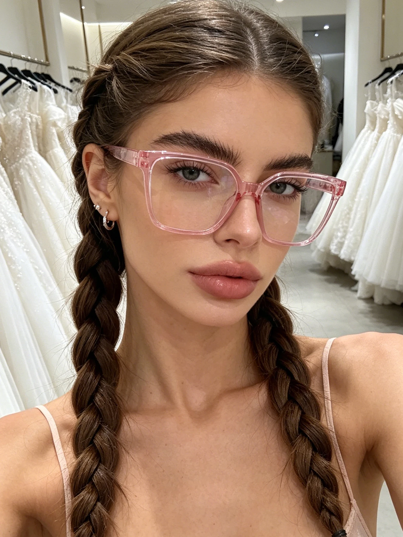 1pc light pink transparent frame glasses, all-match for dating and shopping, the same style for men and women
