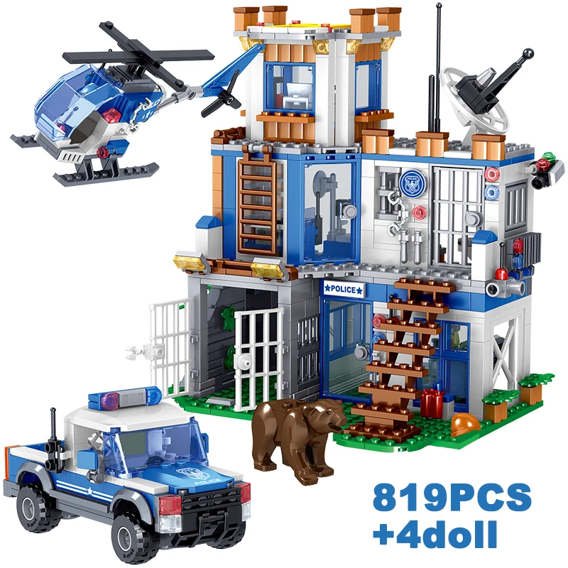 City Police Station Coast Guard Building Blocks Helicopter Car SWAT Prison Figures Bricks Educational Toys Gift For Children Boy