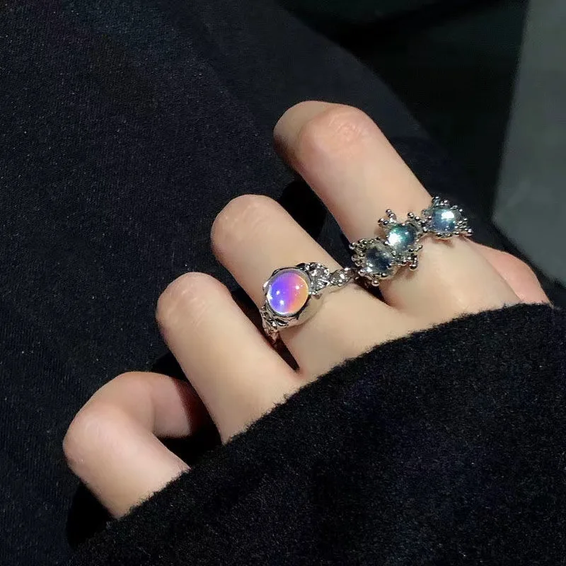 Anillo de apertura Irregular con forma de ojo de gato, sortija de circonita, estrella, Flash, luz de luna, diseño de nicho femenino, joyería de dedo índice, venta al por mayor