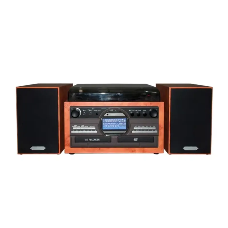 Retro Wooden Vinyl Turntable Player AM FM Radio CD DVD Cassette Stereo Audio Speaker