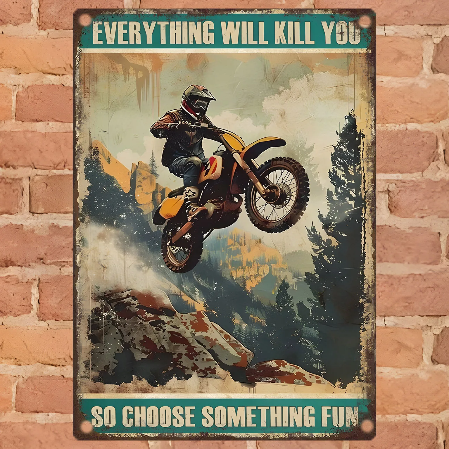 Vintage Motorcycle Art Metal Wall Sign - 