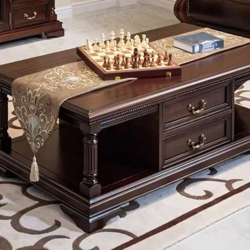 طاولة القهوة لغرفة المعيشة الخشب الصلب الرجعية منحوتة العمود الروماني طاولة تخزين فيلا شقة كبيرة طاولة القهوة