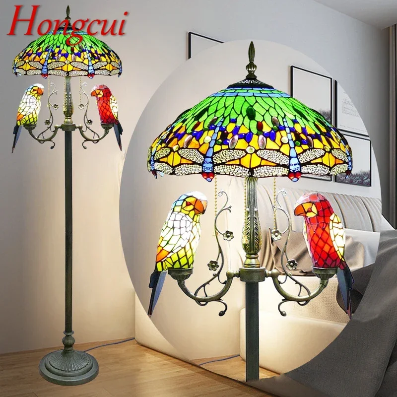 

Hongcui Tiffany Floor Lamp American Retro Living Room Bedroom Lamp Country Stained Glass Floor Lamp