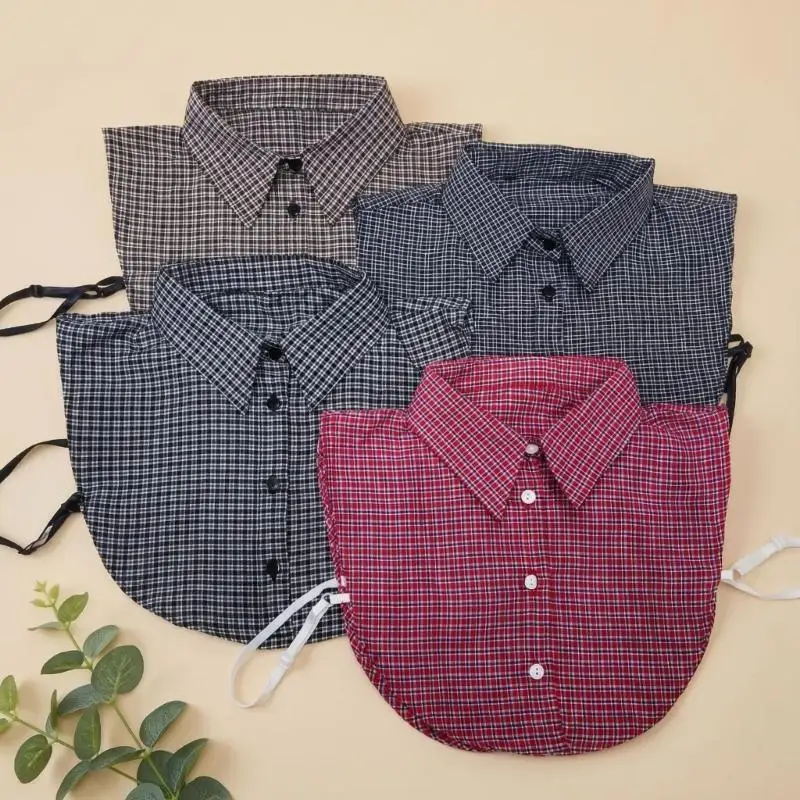 31BB Shirt Collar Insert Detachable Faux Collar with Check Pattern Styling for Dress and Sweater Layered Outfit Looks