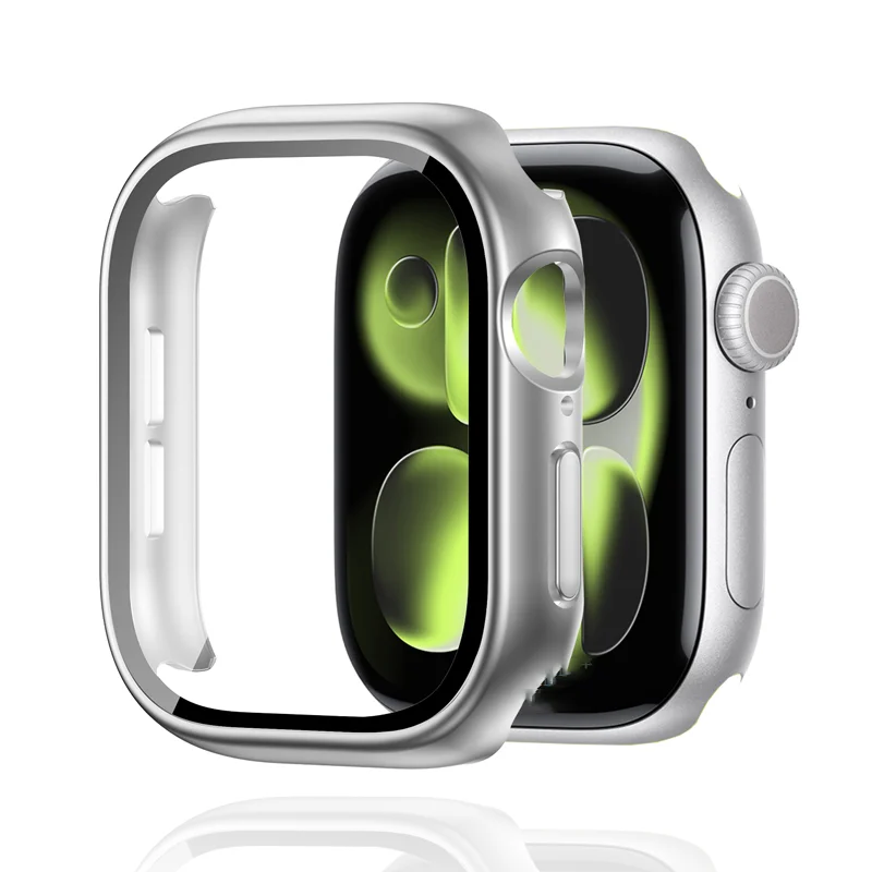 Gehärtetes Glas + Hülle für Apple Watch 38–40 mm, 41 mm, 42 mm, 44 mm, 45 mm, 46 mm, Displayschutzfolie, Schutzhülle, iWatch 11, 10, 8, 7, 9, 6 SE 5