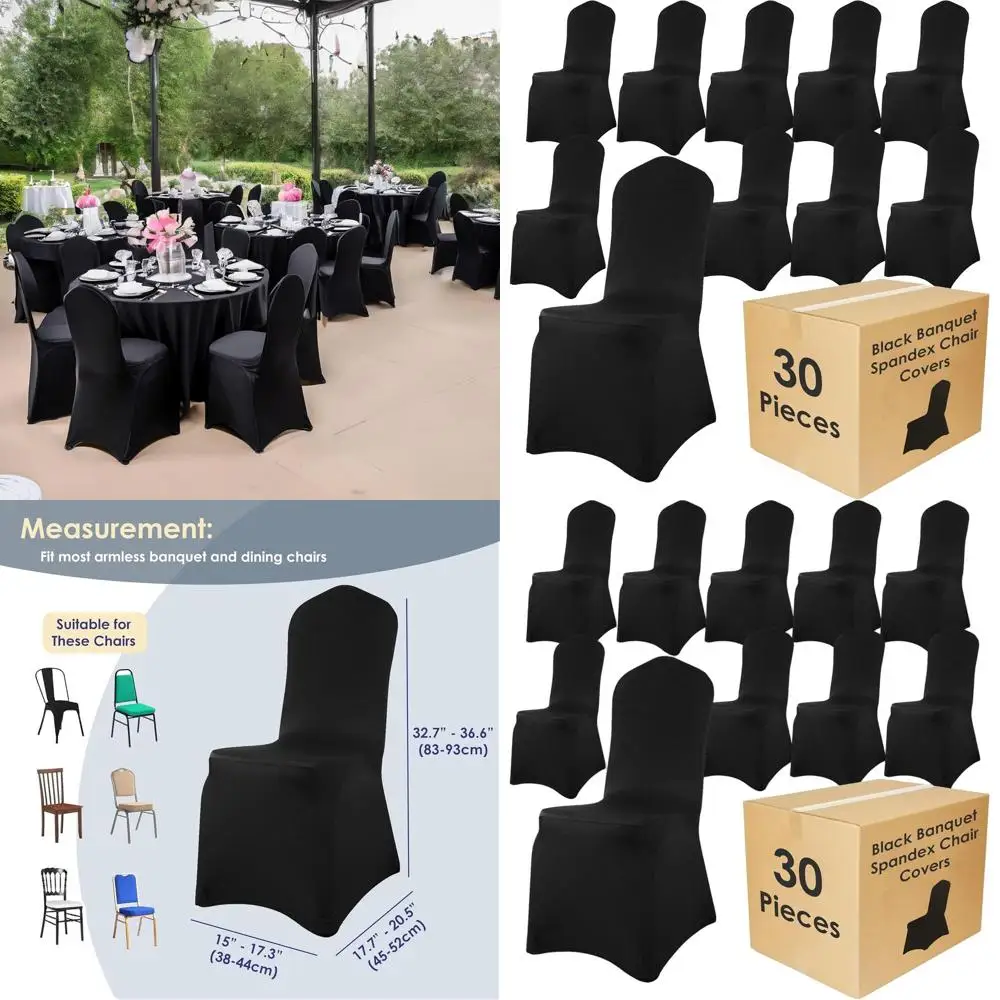 

30 Pack Black Spandex Chair Slipcovers - Stretch Polyester Covers for Weddings, Banquets, Parties, and Dining Chairs - Flat Fron