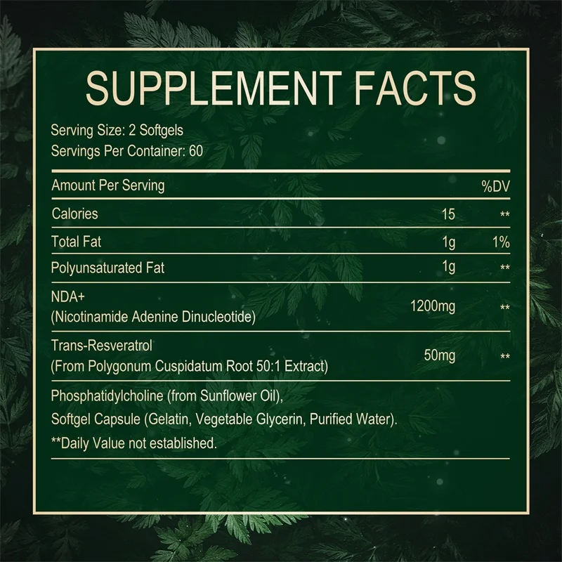 NAD+ Resveratrol - Supports Cell Health, Brightens Skin, Improves Energy and Vitality, Antioxidant