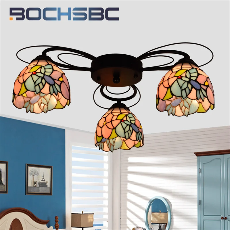 

BOCHSBC Tiffany glass multi-head ceiling light deco the living room dining room bedroom American style sunflower chandelier