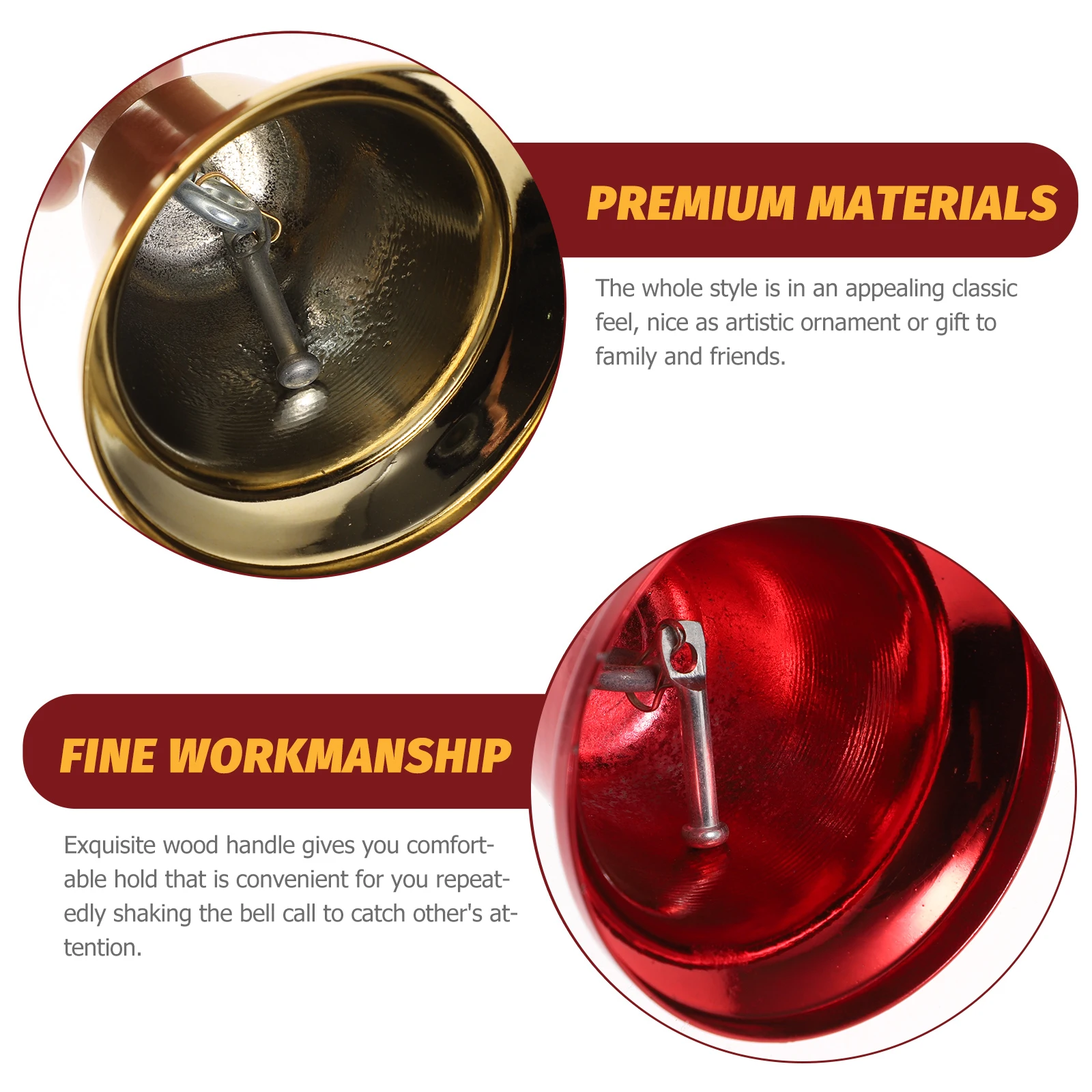 

4Pcs Vintage Handheld Bell Metal Christmas Decoration for Restaurant Bar Desk Office Festival Party Door Call Bell