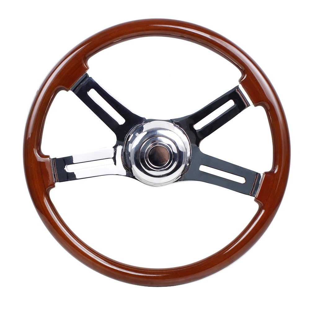 New Truck Wooden 455mm 18\'\'Classic Steering Wheel 3 Electroplated Steel Classic Wood Grain Finish For Big Car RS-STW030