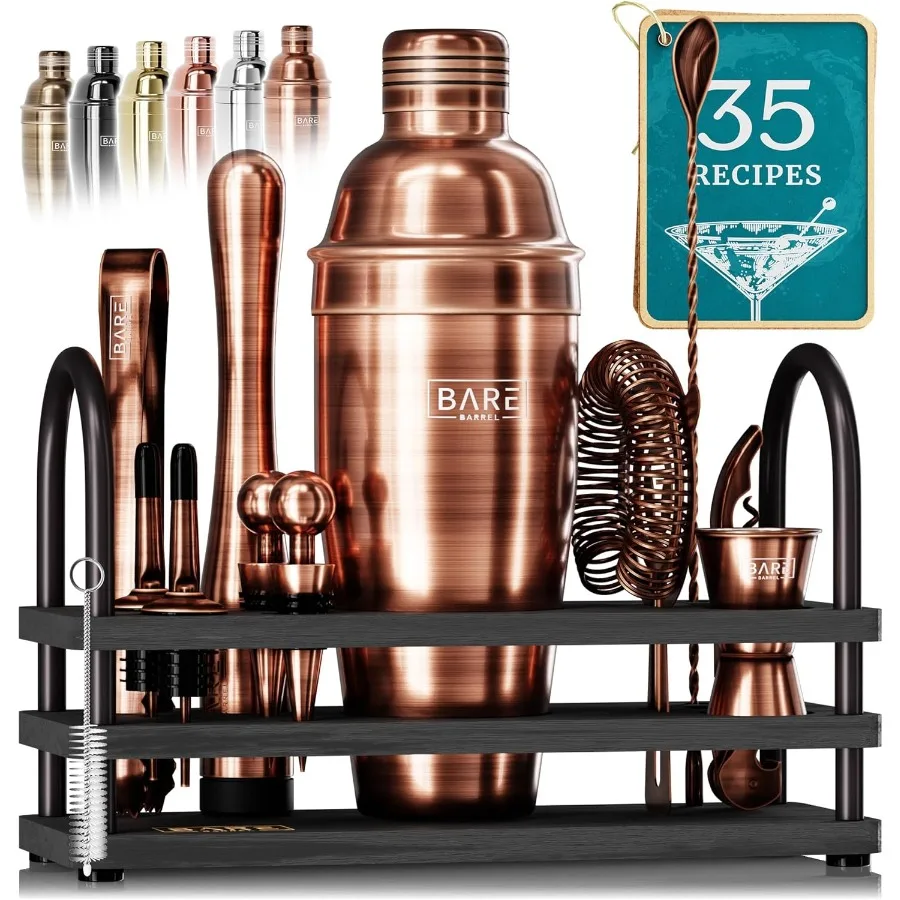 

Барменский набор Барный набор | Набор коктейлей из 14 предметов | Инструменты для смешивания посуды Martini для дома | Шейкер для воблера на 24 унции, медь/черный