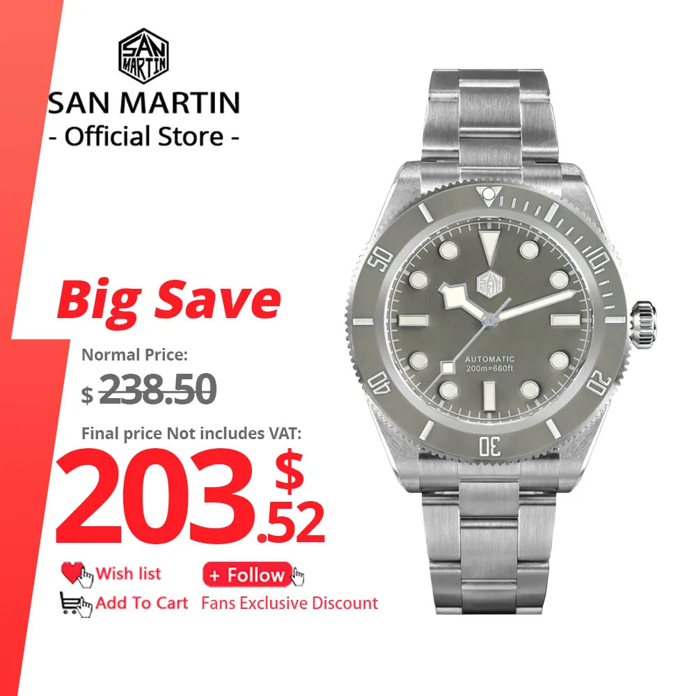 

San Martin 40mm Men Watch BB58 Vintage Diver NH35 PT5000 Luxury Brand Automatic Mechanical Wristwatches For Mens 200m Waterproof