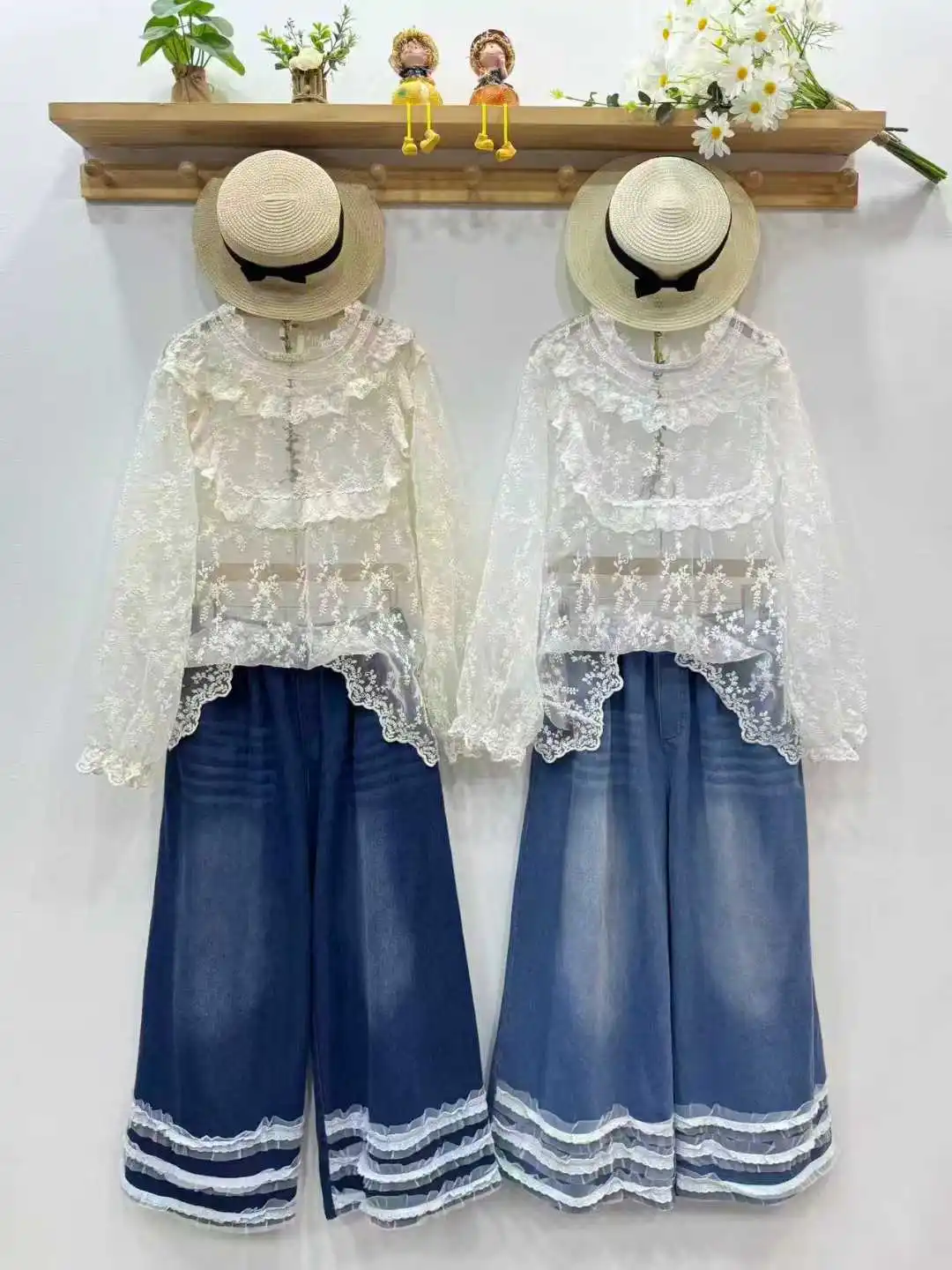 

Enianechu Mori Kei Clothing Sweet Beige White Ruffled Lace Embroidered Shirts and Blouses for Women Fairy See Through Blouses