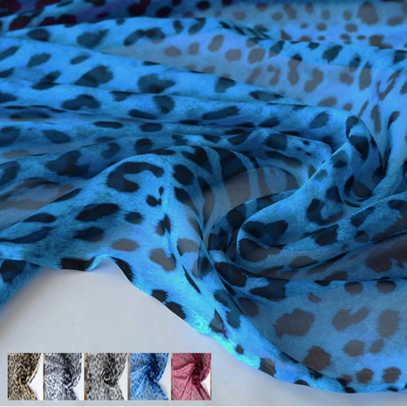 Leopard Print Pure Silk Chiffon Fabric Summer for Dress Scarf Breathable Wholesale Cloth Per Meter Apparel Sewing Diy Material