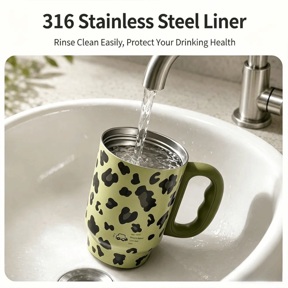 Leopard Print Insulated Tumbler Insulated Portable Stainless Steel Tumbler 750ml with Handle and Straw Straw Tumbler Travel Cup